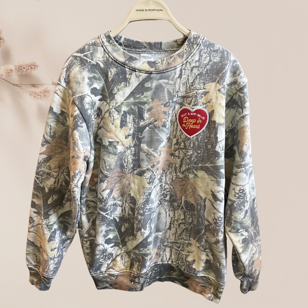 Camo Sweatshirt with Red Heart Patch - Deep in Heart